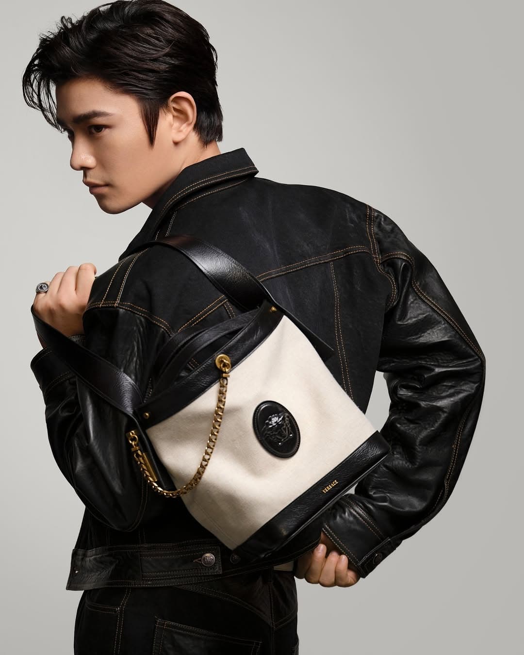 Ding Yuxi Makes the Versace Pivot Bag Feel Like a Plot Twist